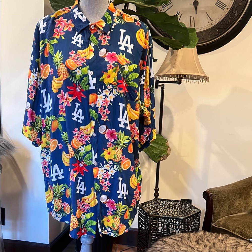 Dodgers Hawaiian shirt blue fruits floral size 3XL